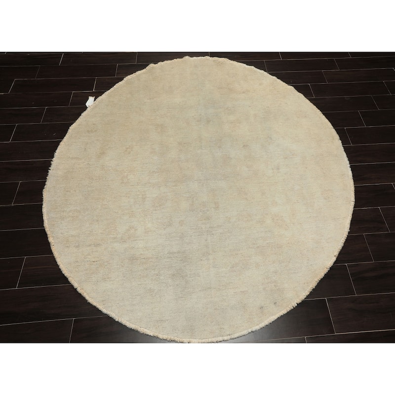 6x6 Round Hand Knotted Wool Gray Peshawar Modern & Contemporary Oushak Area Rug - 6' x 6' -Round - 6'  x 6' -Round