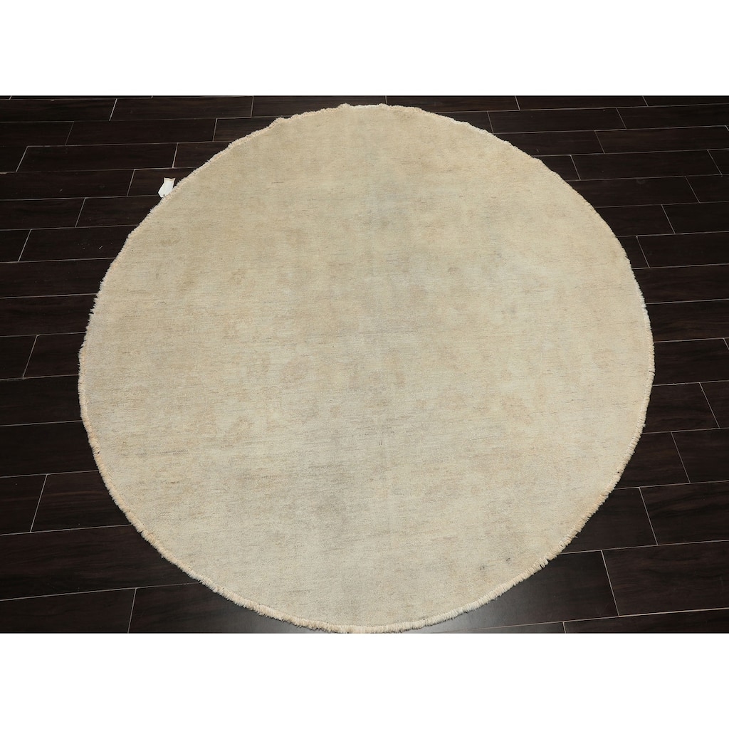 6x6 Round Hand Knotted Wool Gray Peshawar Modern & Contemporary Oushak Area Rug - 6' x 6' -Round