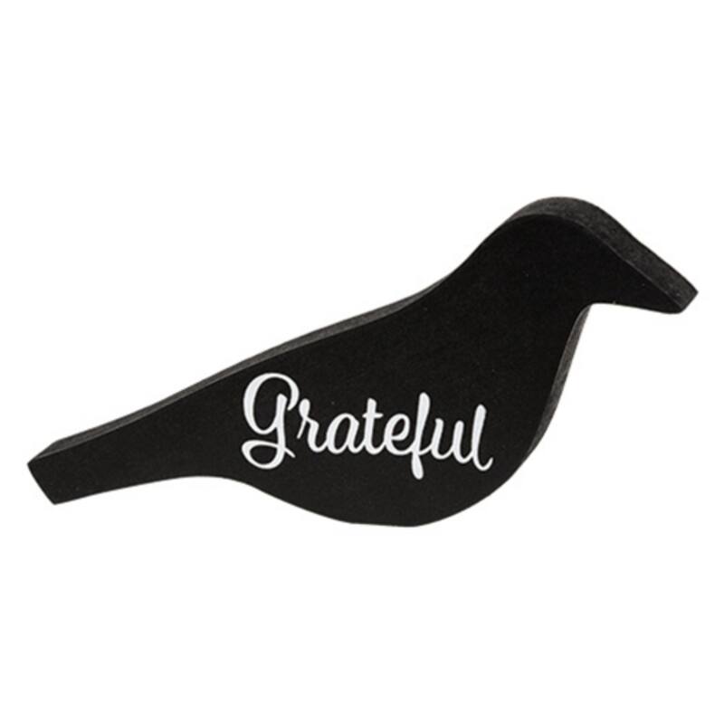 Grateful Crow Chunky Wood Sitter Rustic Fall Table Decor - 6” x 0.75” x 2.75” - Black-White