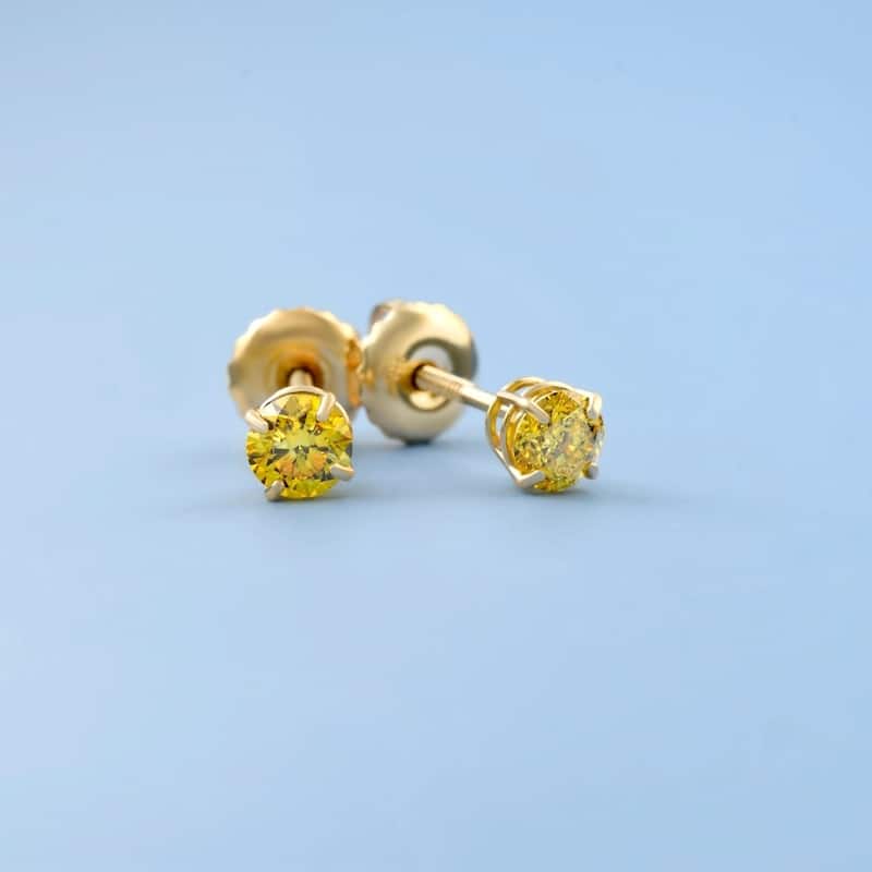 1/2ct Fancy Yellow Diamond Studs Yellow Gold Screw Back Lab Grown Earrings