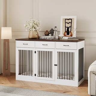 View of Modern Wooden Dog Crate Furniture, Pet Dog Cage with 3 Drawers - Bed ...