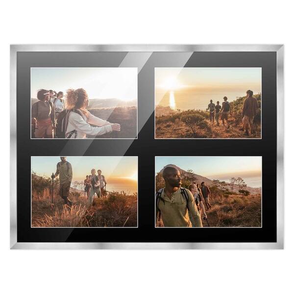 12x16 Silver Wood Collage Frame with Black Mat For 4 5x7 Pictures Bed