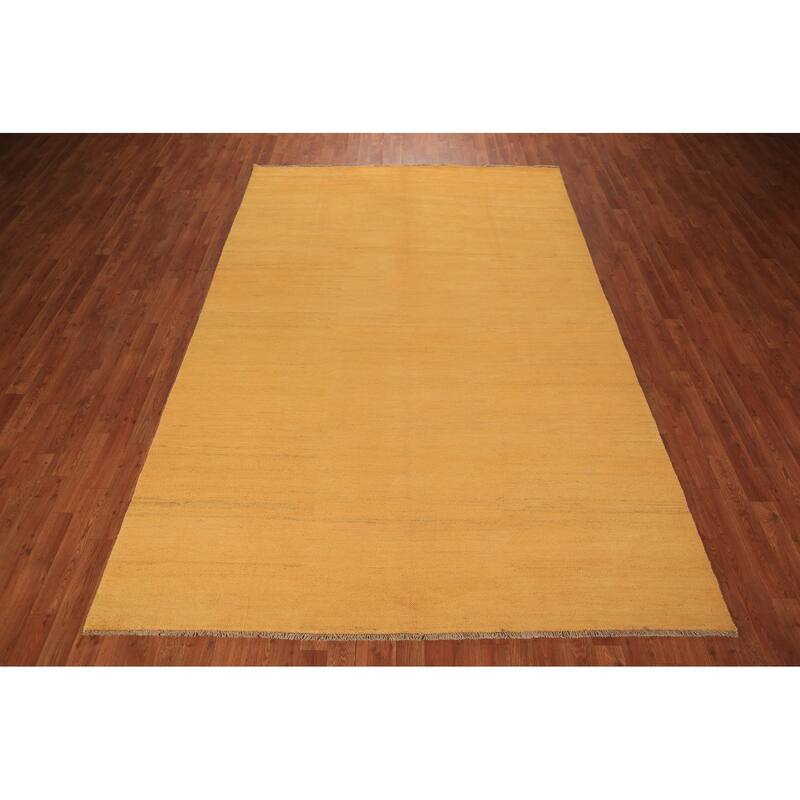 Modern Yellow Gabbeh Area Rug Hand-Knotted Wool Carpet - 6'6" x 9'9"