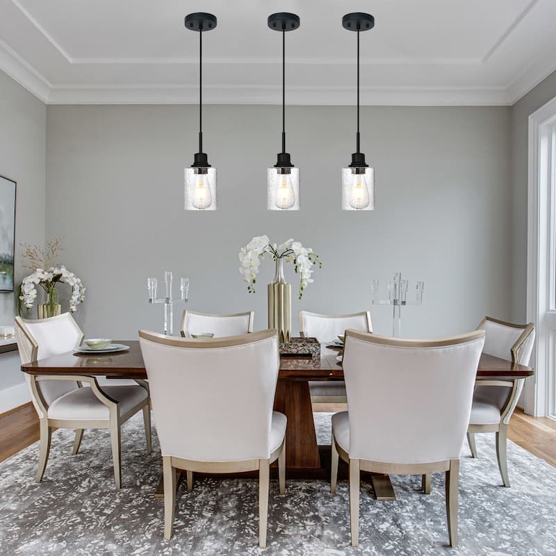 Modern Metal Pendant Lights with Seeded Glass - Black