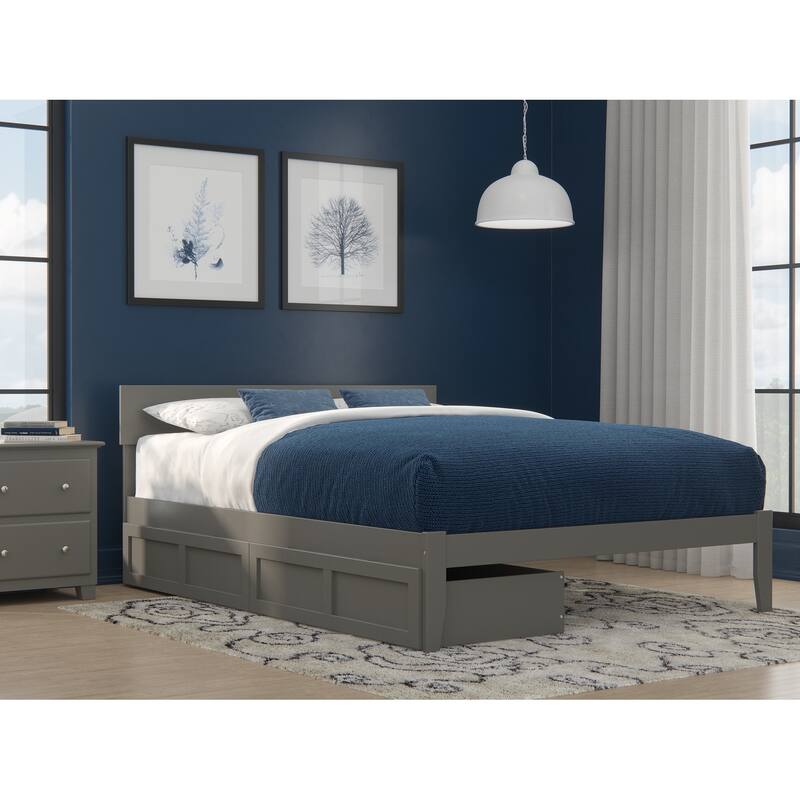 Boston Modern Contemporary Bed with 2 Extra Long Drawers - Grey - Queen