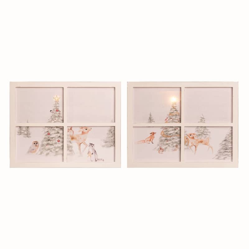 MDF Winter Window Wall Art Set of 2 Christmas Decor
