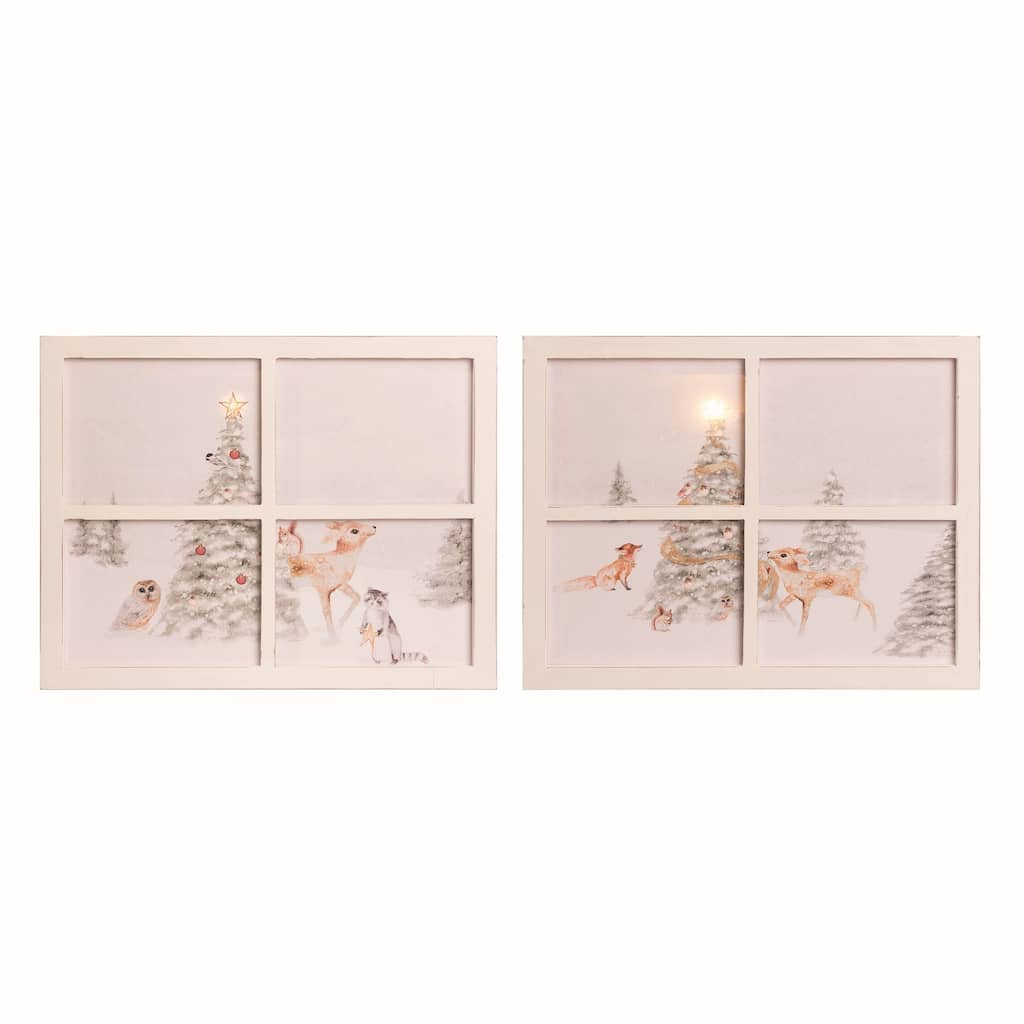 Transpac MDF L/U Winter Window Wall Art Set of 2 Christmas Home Decorations