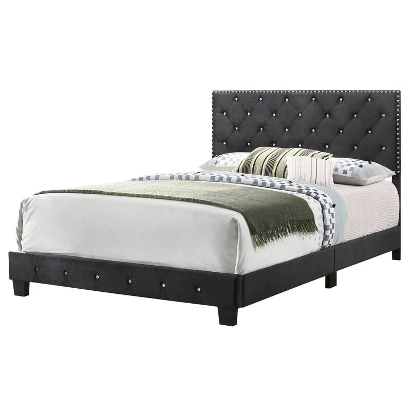 Queen Size Velvet Platform Bed with Sturdy Frame and Easy Assembly - Black