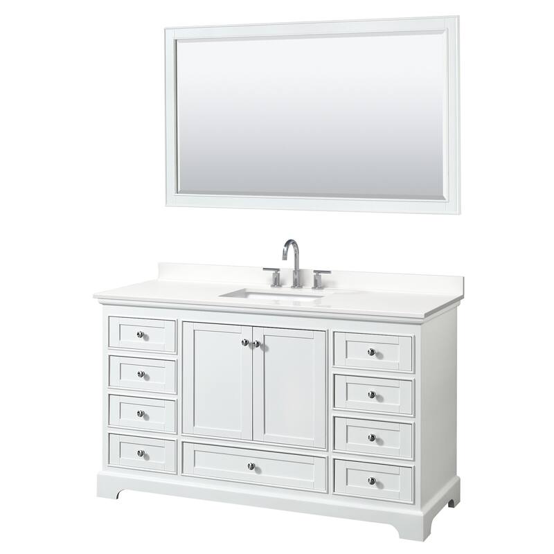 Wyndham Collection WCS202060S-QTZ-US3M58 Deborah 60" Free Standing - White / White Quartz Top / Polished Chrome