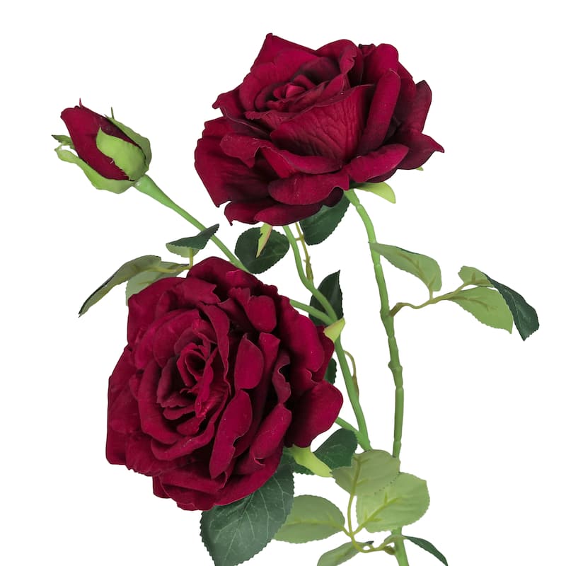 Set of 2 Burgundy Artificial Velvet Elegant Rose Flower Stem Spray 32in - 32" L x 7" W x 7" DP