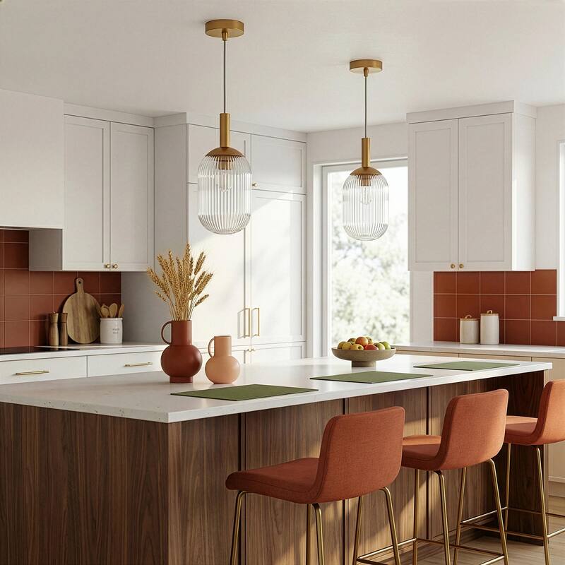 Jasmine Bronze Pendant Light with Ribbed Glass Shade