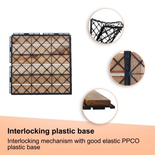 10 PCS Interlocking Deck Tiles Checker Pattern,12" x 12" Light Gray Square Acacia Hardwood Outdoor Flooring