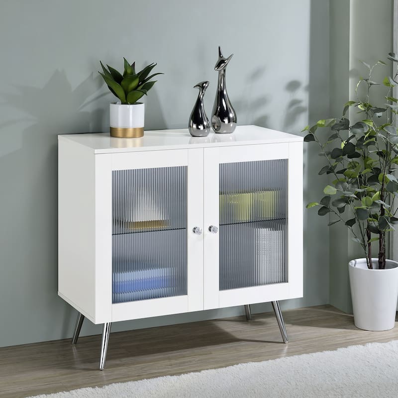 Nieta 2-Tier Accent Cabinet With Glass Shelf White High Gloss And Chrome