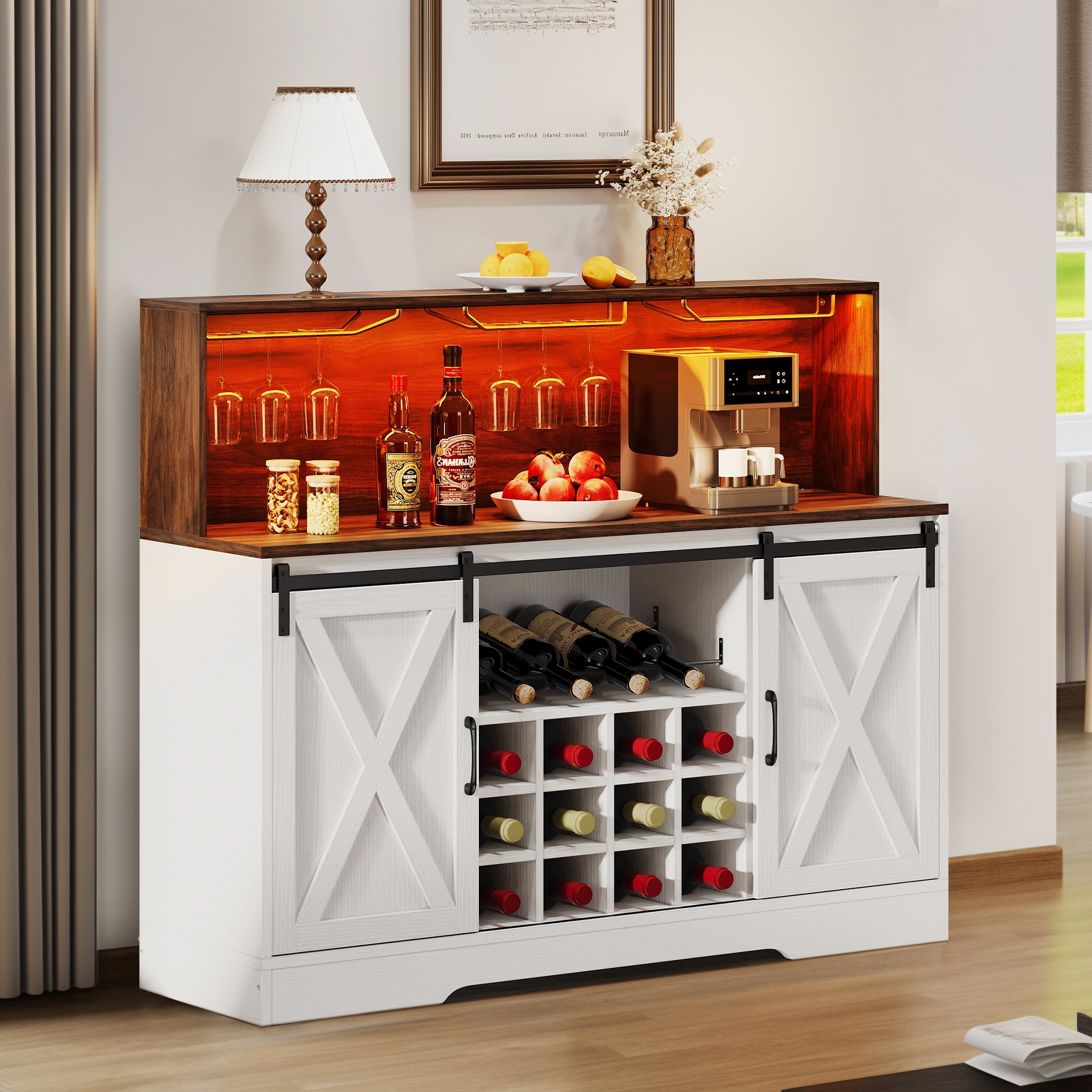 Corner Home Mini Bar Gray Wood Liquor Wine Cabinet with Stem Rack Bottle  Holder