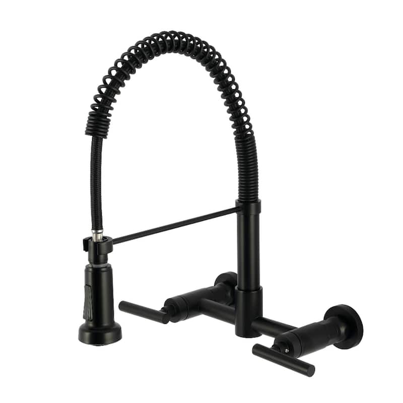 Kingston Brass Essex Double-Handle Wall-Mount Pre-Rinse Bridge Kitchen Faucet - Matte Black