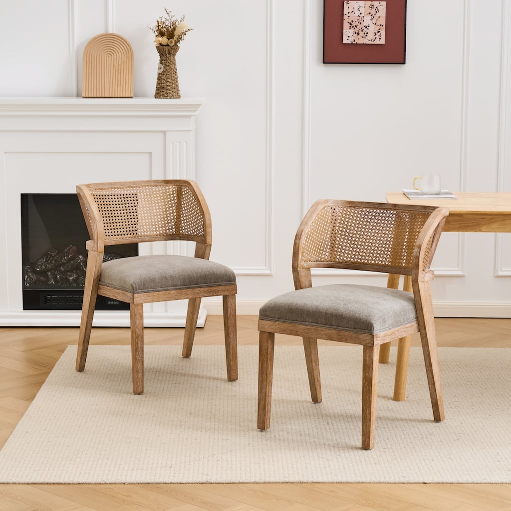 Christopher Knight Home - Upholstered Rattan Back Dining Chair with Curved Wood Frame & Cushioned Seat - 20.87"W