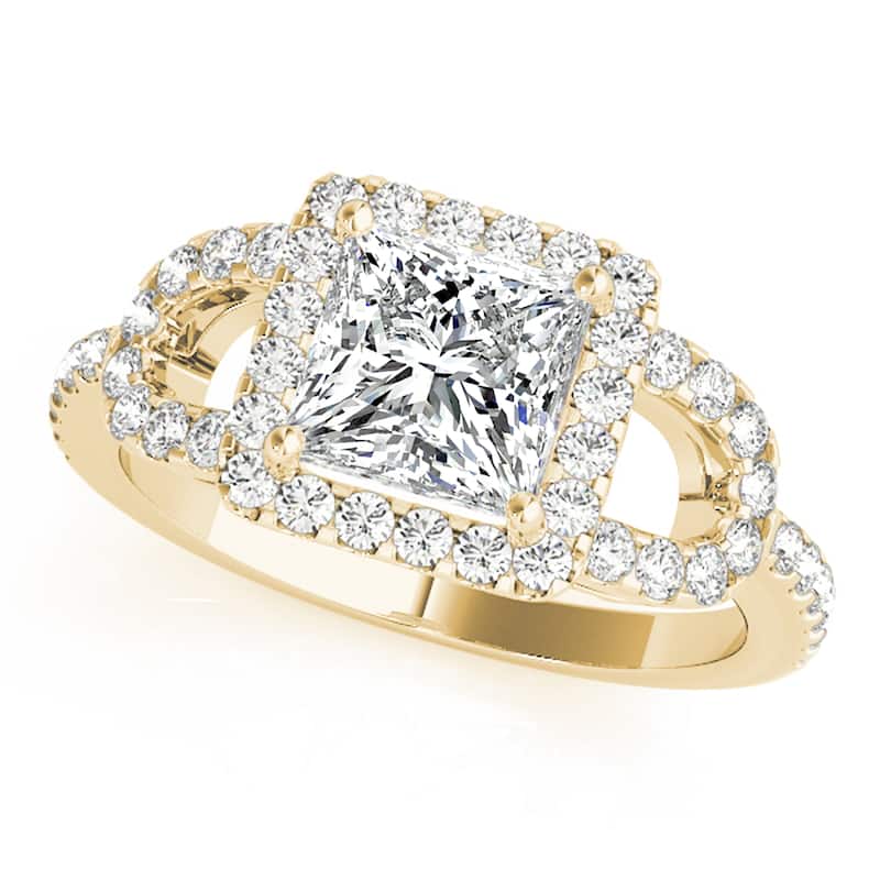Auriya 14k Yellow Gold Lab Grown Princess Diamond Halo Engagement Ring 0.50 to 5.00 ct. tw. (F-G VS) - 1.50 ct. center - 4.5