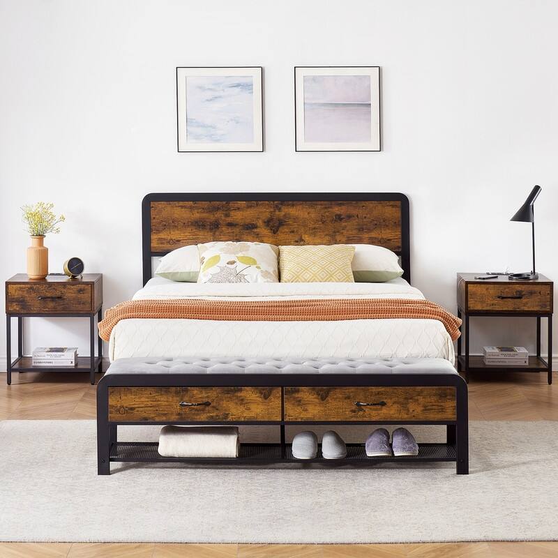 Bed Frame with Sturdy Metal Slats Support