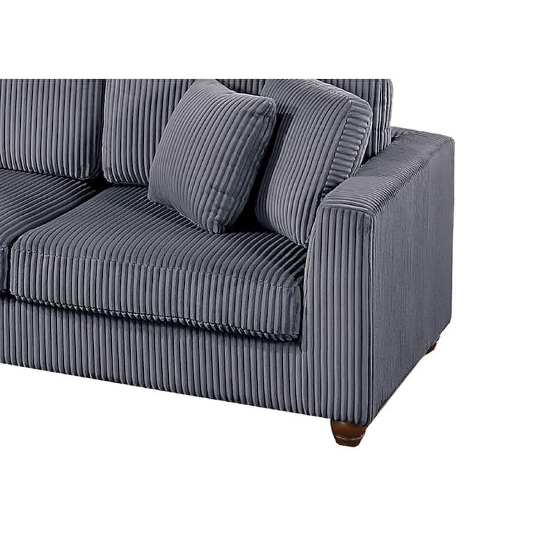 Zeo 2pc Oversize Sectional Sofa and Chaise, 4 Pillows, Gray Corduroy