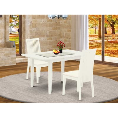 HomeStock 3-Pc Linen White Finish Rectangular Solid Wood Top With Butterfly Leaf Dining Table Set