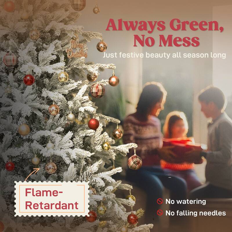 HOMCOM 9 ft Artificial Frosted Christmas Tree with Realistic Branches, Wide Full Spruce Holiday Decor, Hinged Xmas Tree