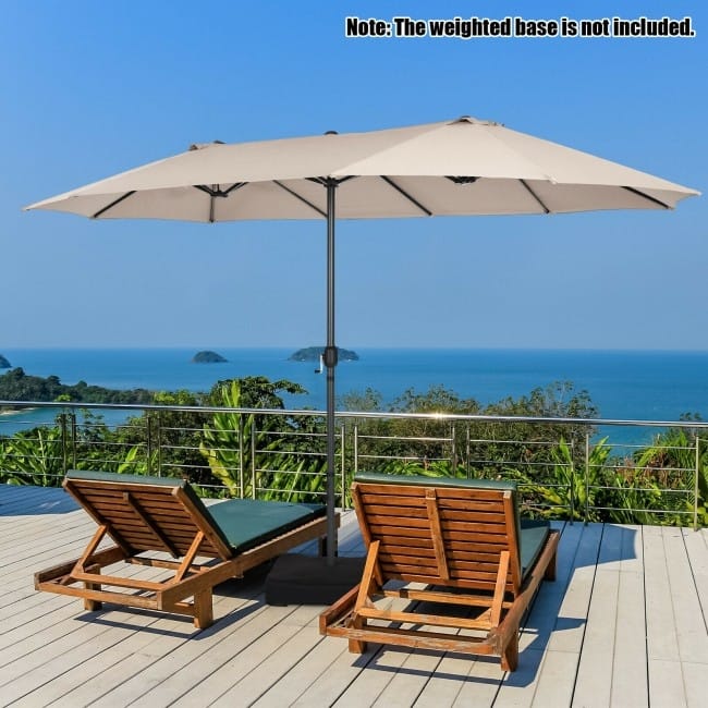 15 Feet Patio Double-Sided Umbrella with Hand-Crank System - 15.4' x 9.2' x 8.0' (LxWxH)