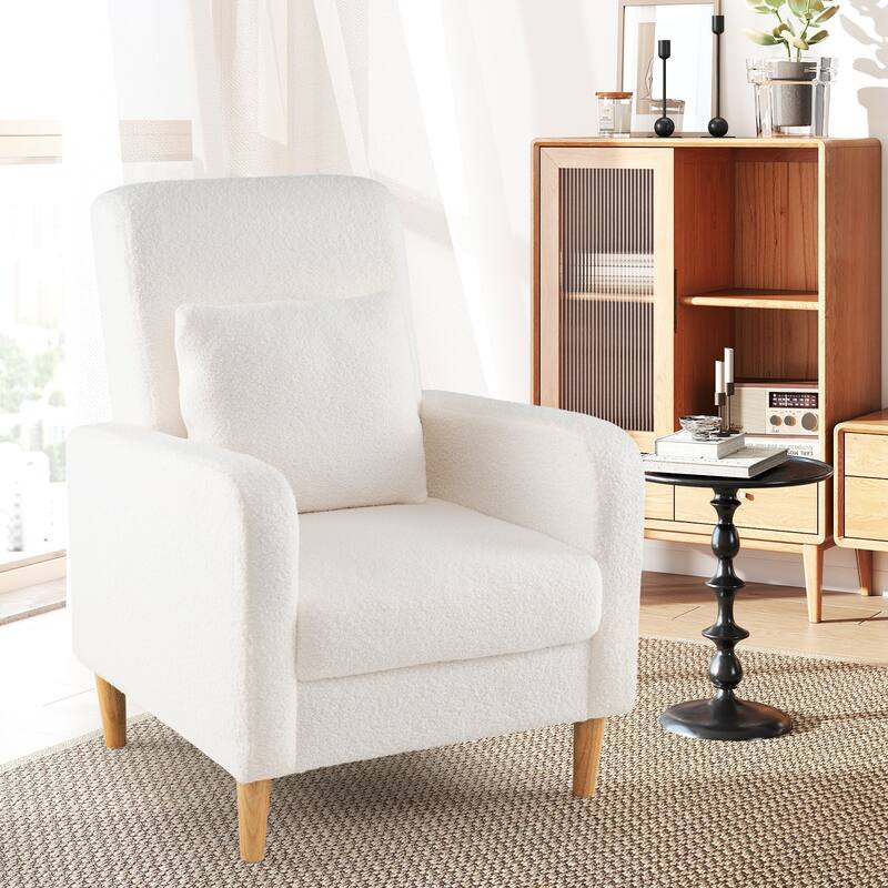 Gymax 2PCS Accent Chair w/Lumbar Pillow Teddy Fleece Cover Rubber Wood