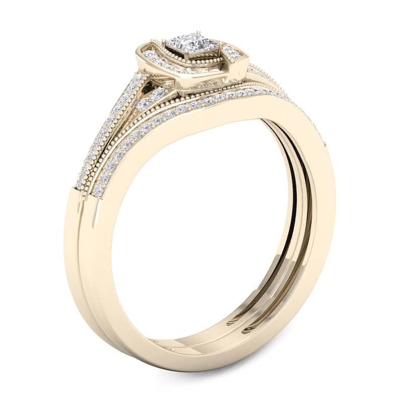 De Couer 10k Gold 1/3ct TDW Diamond Halo Bridal Set