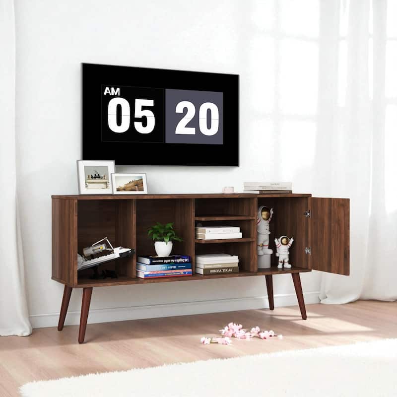 Modern 53 Inch TV Stand with Storage Cabinet and 3 Open Shelves for TVs 50 to 59 Inches