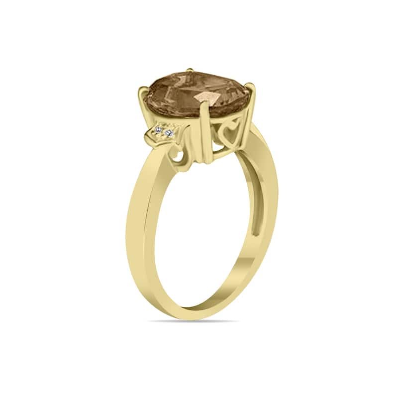 Marquee Jewels Smokey Quartz & Diamond Ring in 10k Yellow Gold