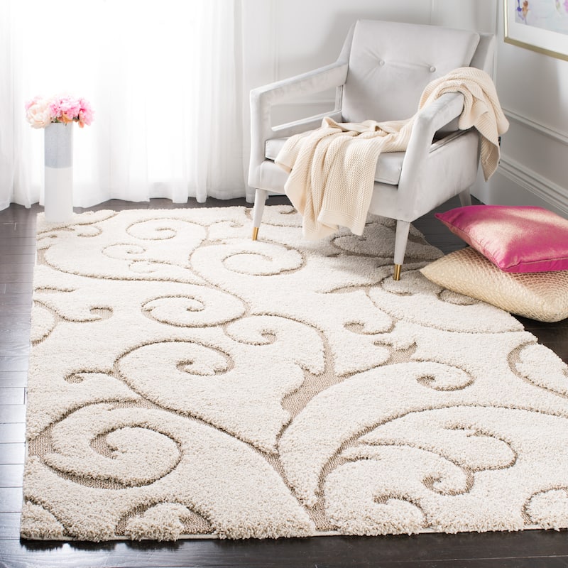 SAFAVIEH Florida Shag Shahin Scroll 1.2-inch Thick Textured Rug - 4'  x  6' - Cream/Beige - Runner/Rectangle