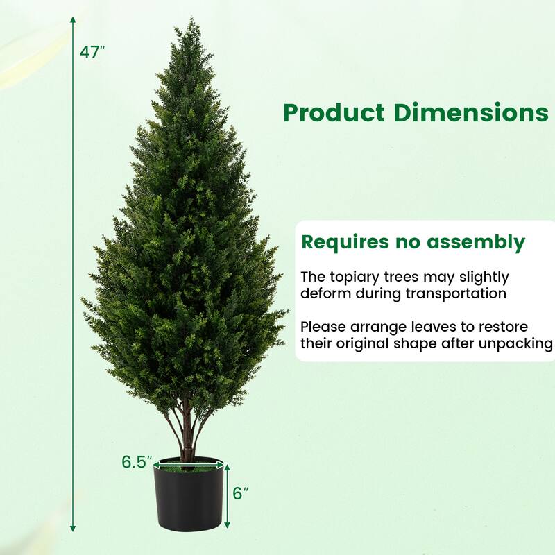 Gymax 4 FT Artificial Topiary Tree Set of 2 Faux Topiary Cedar Trees