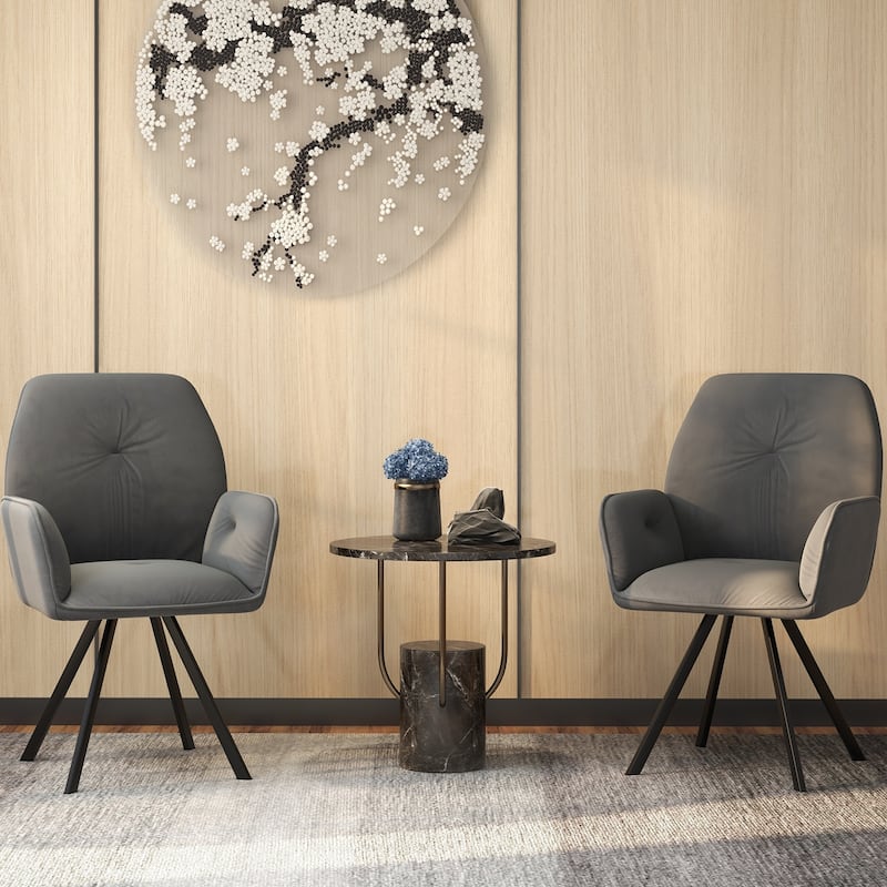 Set of 2 Swivel Accent Arm Chairs with Metal Legs and Wide Back-Grey - 25" x 23" x 34"