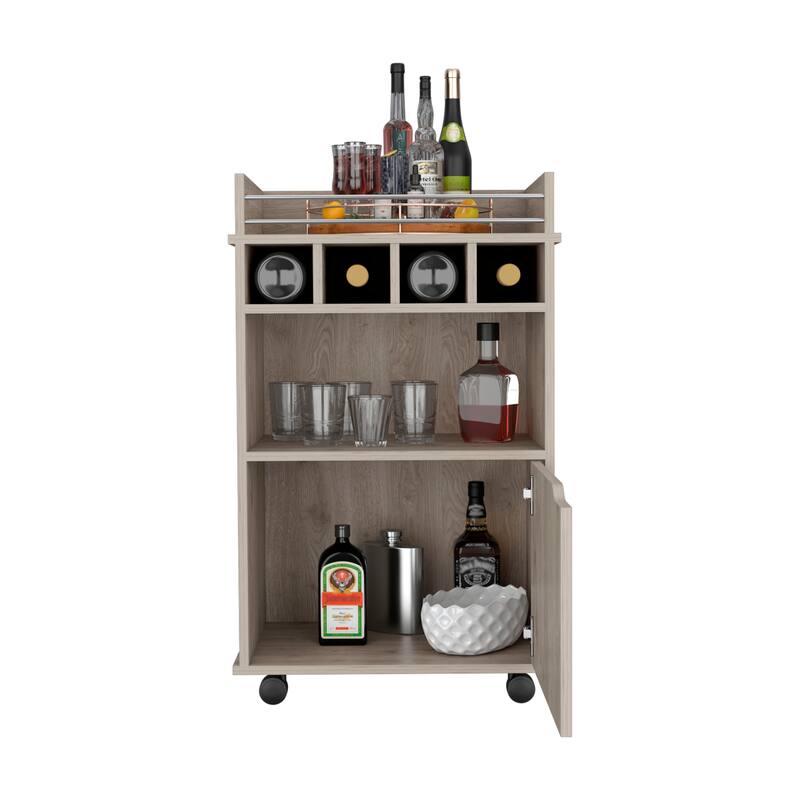 Phoenix Bar cart with 2 Open Shelves 4 Cubbies and Cabinet