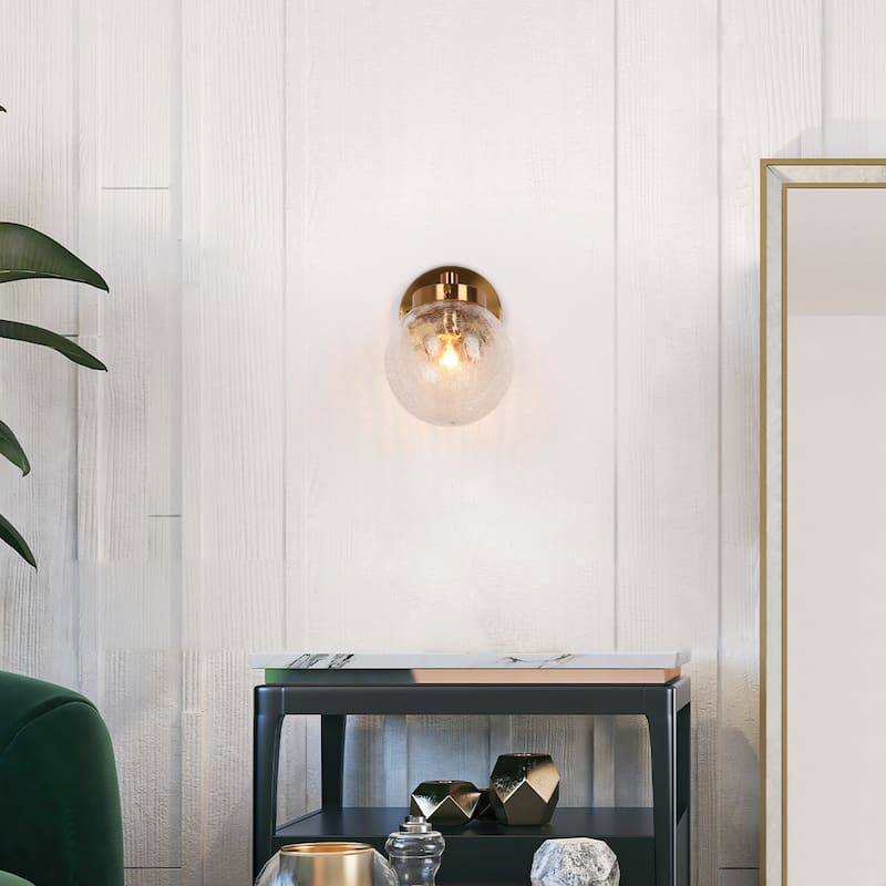 Bola Modern Gold 1-Light Globe Glass Wall Sconce Bathroom Vanity Light - W5.1"xD7.5"xH8.7"