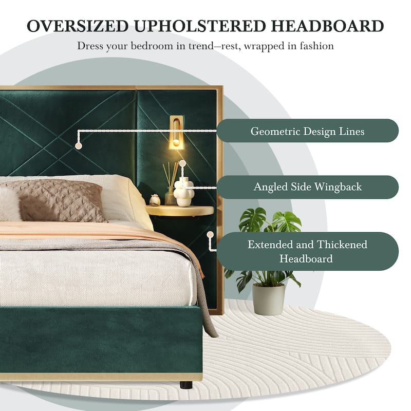 Christopher Knight Home - Voss Velvet Upholstered Bed with 2 Built-in LED Lights and 2 Storage Side Panels