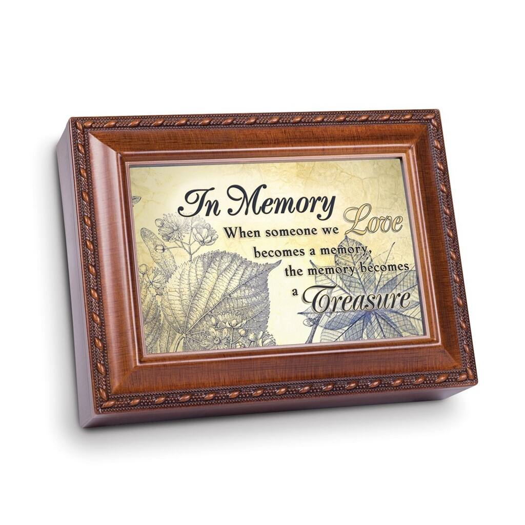 Curata In Memory Sentiment Bereavement Woodgrain Resin Music Box (Plays Wind Beneath My Wings)