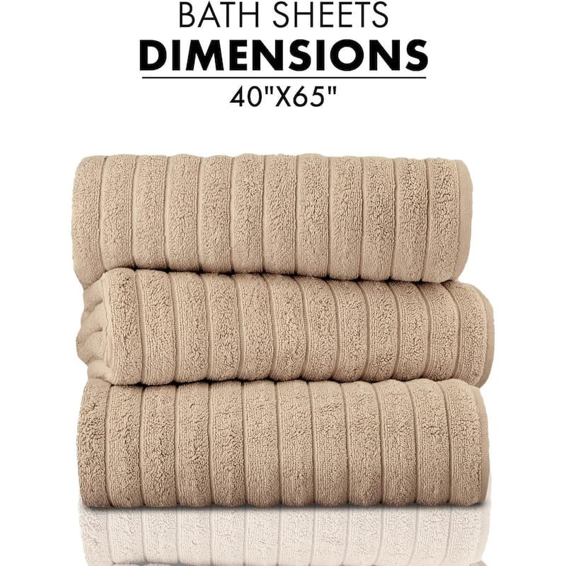 Classic Turkish Towels 100% Turkish Cotton Bath Sheets Plush Ribbed 3 Piece 40x65" - 40x65