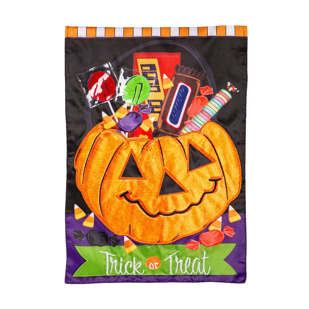 Trick or Treat Halloween Pumpkin Bucket Applique Garden Flag