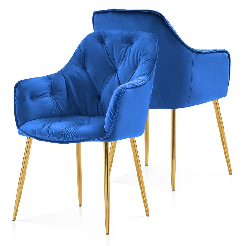ivinta Tufted Dining Chairs Set of 2, Velvet Arm Chair, Accent Chair with Solid Gold Plated Legs And Padded Seat - Blue