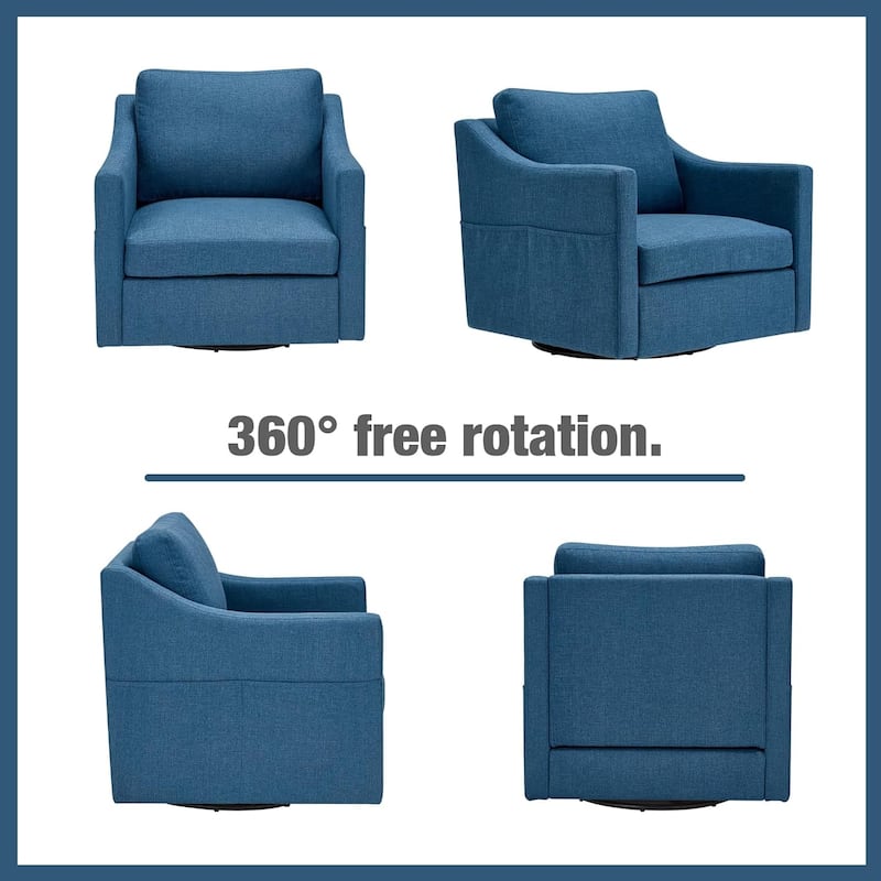 Swivel Accent Chair - Modern Linen Armchair with Removable Cover for Living Room & Reception