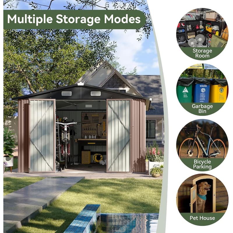 Outdoor Storage Shed with Lockable Doors and Air Vents for Garden