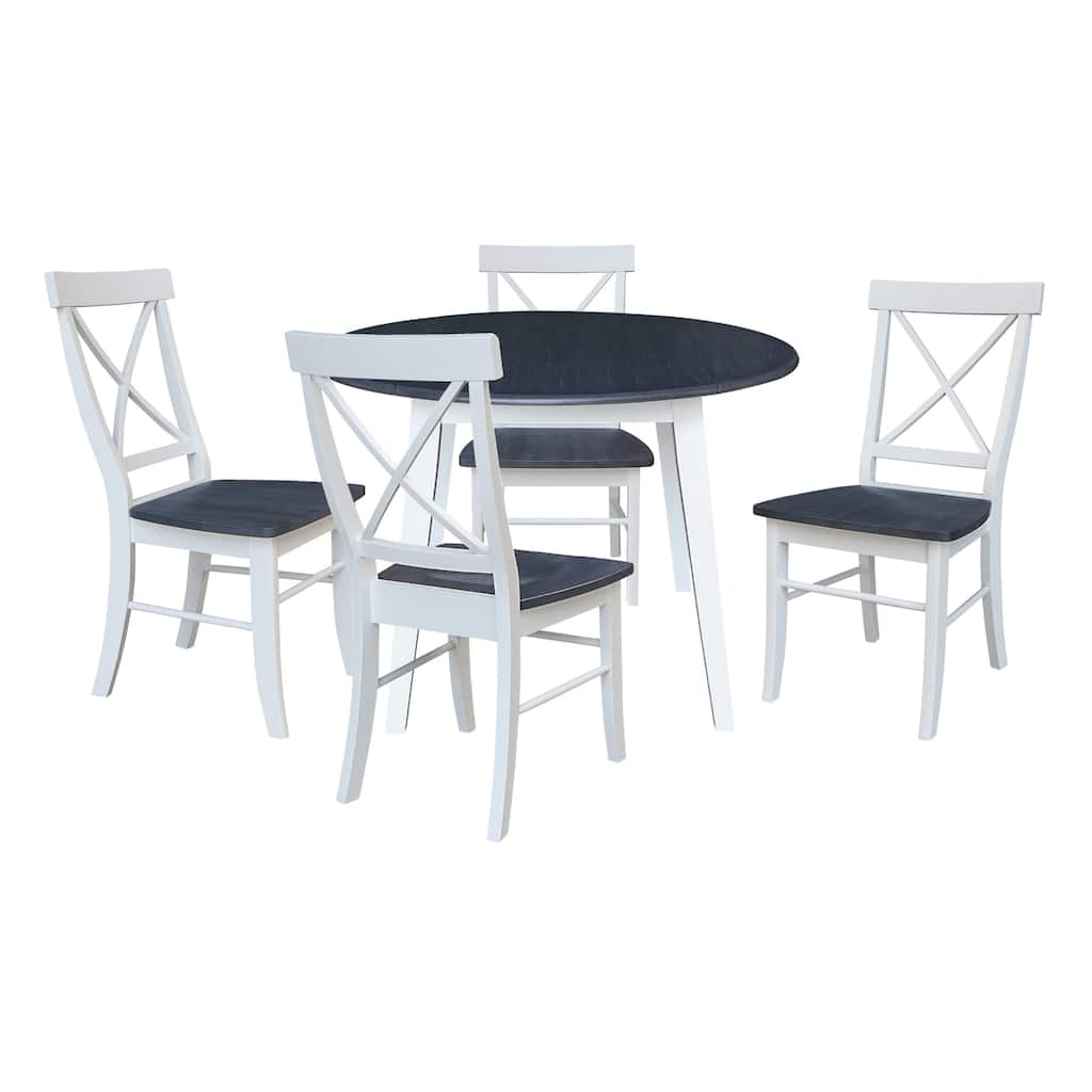 42" Solid Wood Round Dual Drop Leaf Table with 4 Dining Chairs