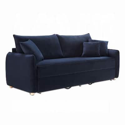 Leif Sleeper Sofa, Full Fold Out Bed, 3 Pillows, Blue Velvet 88 Inch