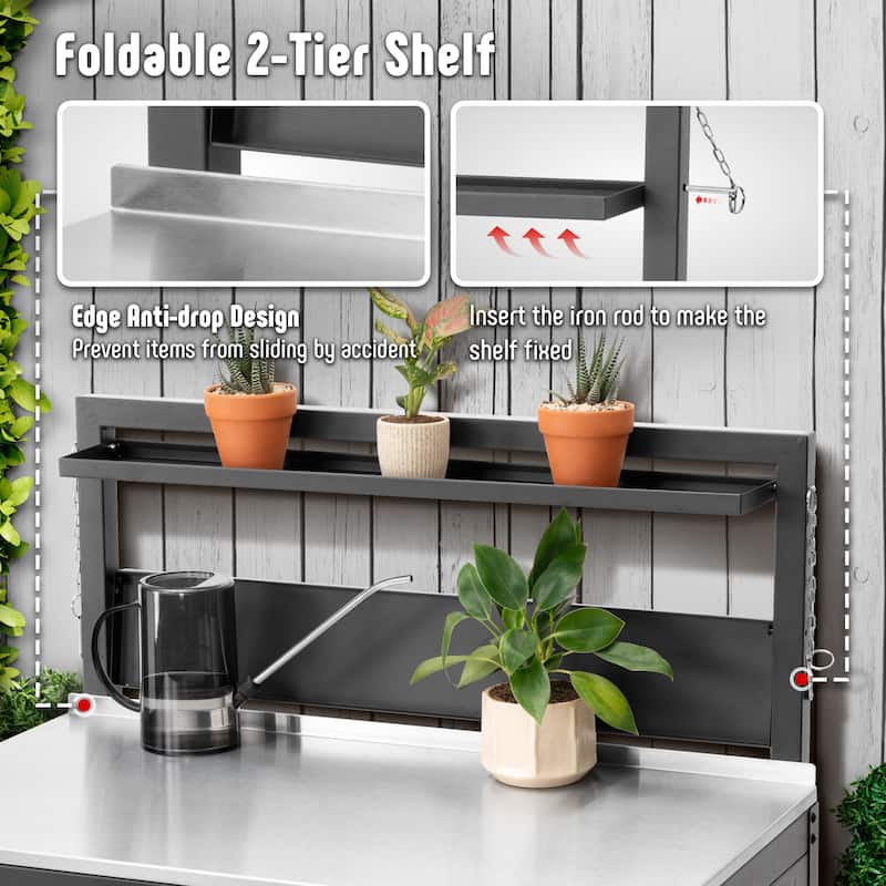 Feasto Stainless Steel Garden Potting Bench with Storage Cabinet