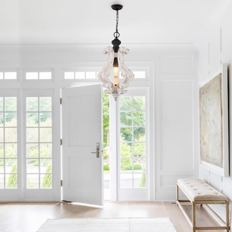 Bella Depot 1-Light Rustic Wood Chandelier Farmhouse Distressed Wood Pendant Light