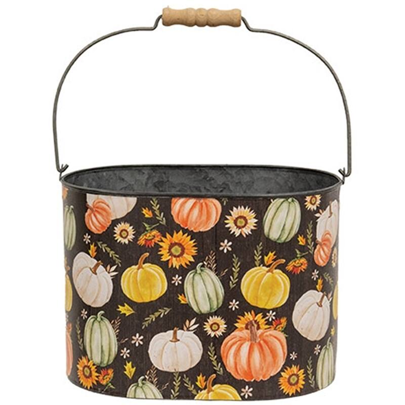 2/Set Watercolor Pumpkins and Sunflower Oval Metal Buckets