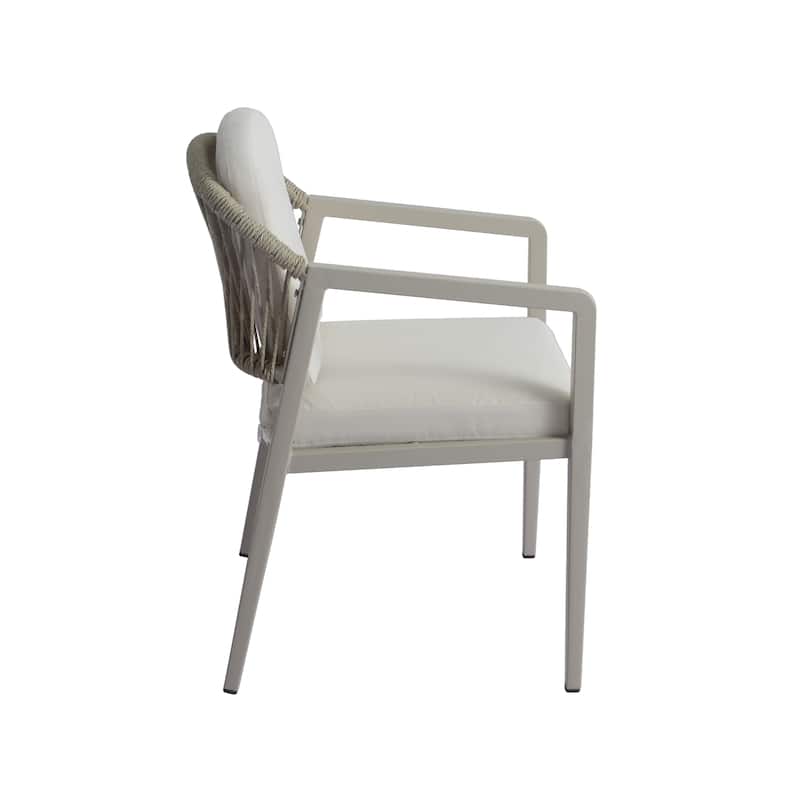 Roomfitters 7-Piece Outdoor Dining Set Acacia Wood Table Wicker Iron Chairs Patio Furniture, Grey Black