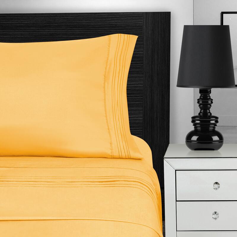 Superior Embroidered Microfiber Deep Pocket Bed Sheet Set - Twin - Yellow
