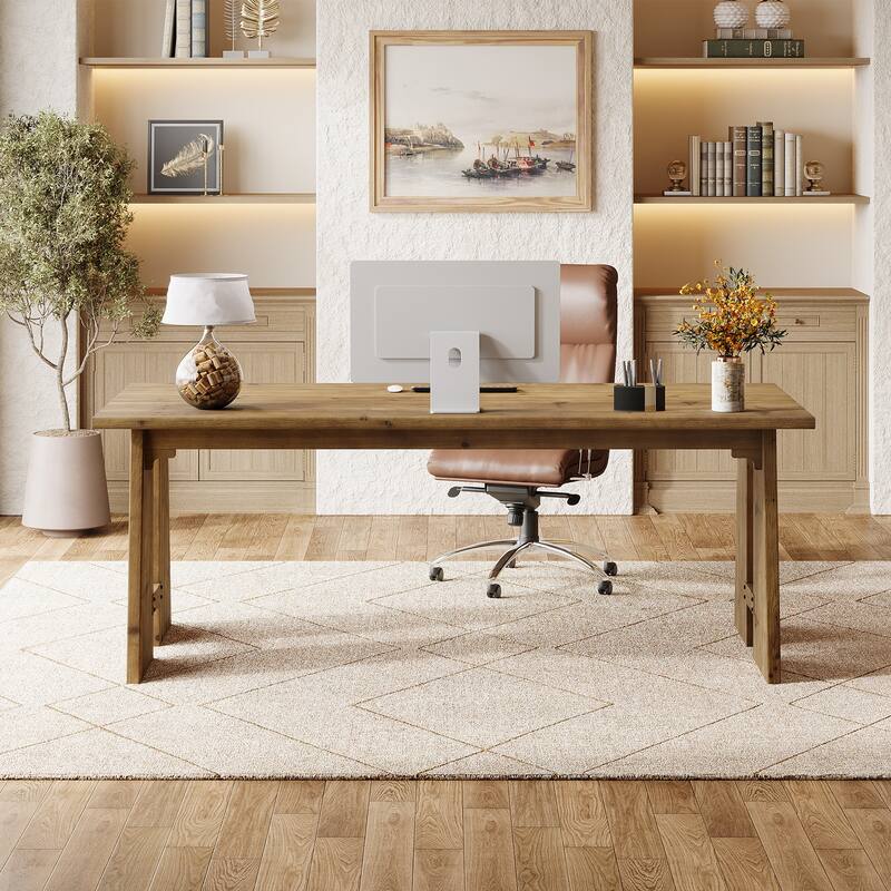 70.9-Inch Long Office Computer Desk with Sturdy Legs (Solid Wood)